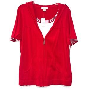NWT CJ Banks S/S Full zip Hoodie Red & White Womens size X